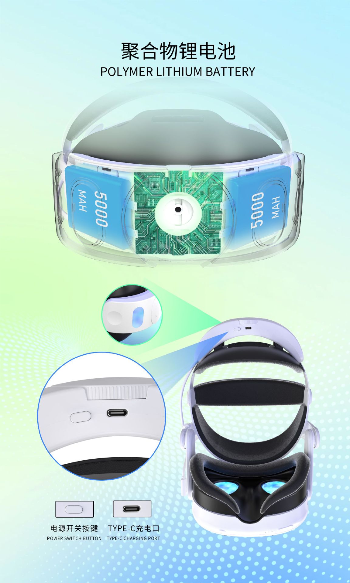 Meta quest3s headsets with a 10,000mah battery, quest3 charging headsets, power banks, weight reduction VR accessories Item Picture