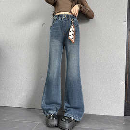 女童牛仔裤春秋款女大童韩版休闲裤儿童春季长裤初中生喇叭裤外贸