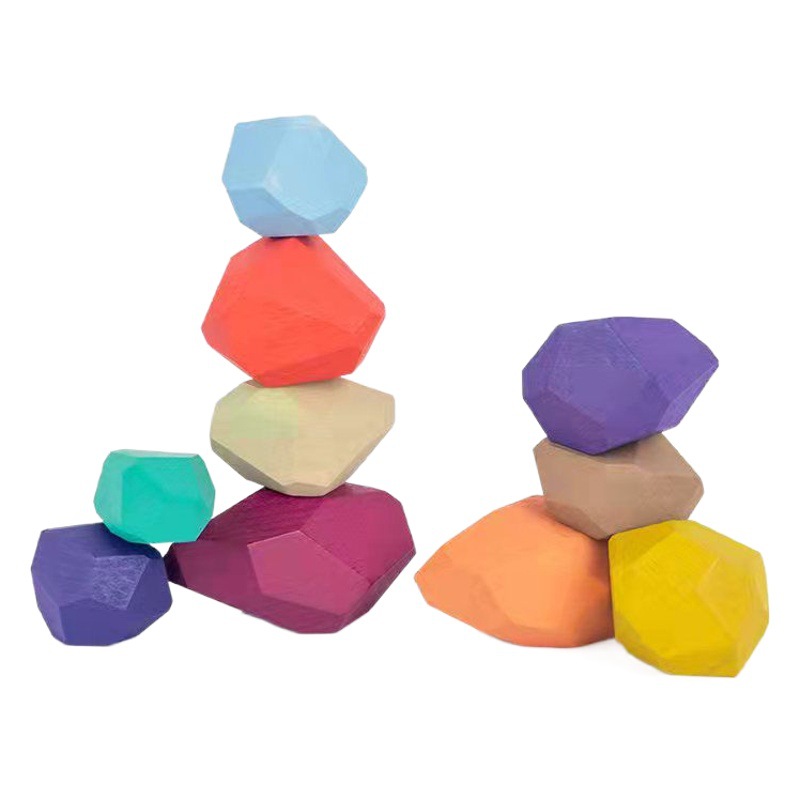 Educación temprana de los niños coloridos bloques de construcción de piedra laminada juguetes de concentración paciente coordinación mano-ojo juguetes de piedra laminada de madera