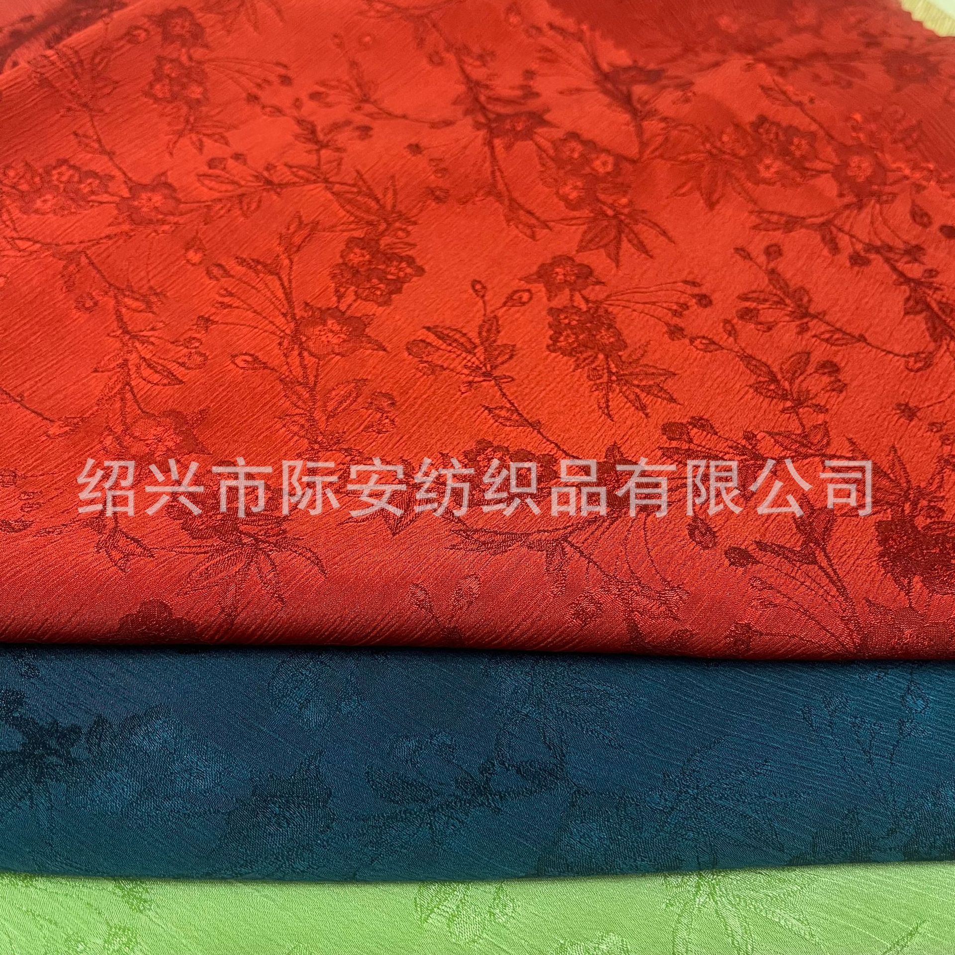 际安新款小花枝树皮皱提花布汉服面料旗袍布料春夏款柔软舒适透气
