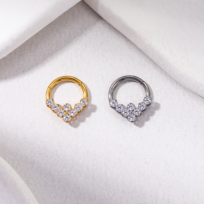 Leaf, Water Droplets Pattern Women'S Gender Inlay Design 1 Piece Nose Rings & Studs Retro Leaf Water Droplets Pure Titanium Inlaid Zircon Nose Pin