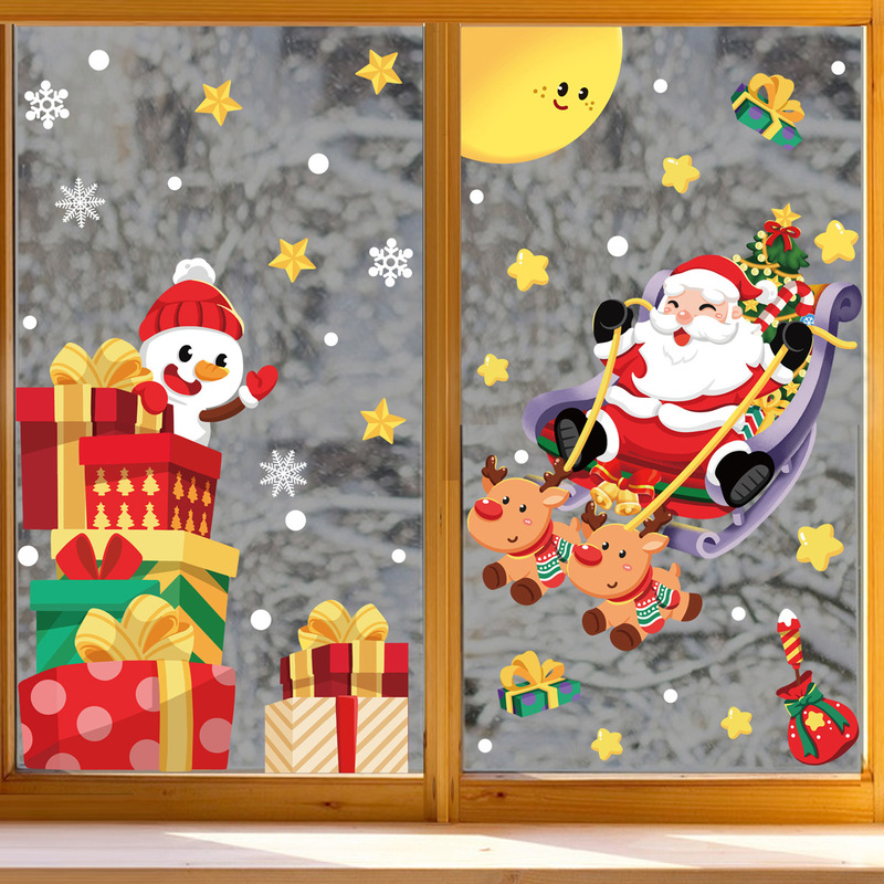 クリスマスデコレーションスノーフレークステッカーサンタクロースヘラジカ雪だるまガーランド静電ステッカートランスボーダーメリークリスマスウィンドウステッカー|undefined