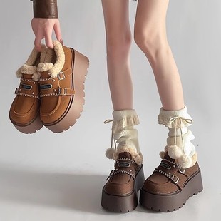 Retro Platform Birkenstock Cotton Shoes for Women 2024 Autumn and Winter New Style One-Legged Warm Plus Plush Snow Boots for Women