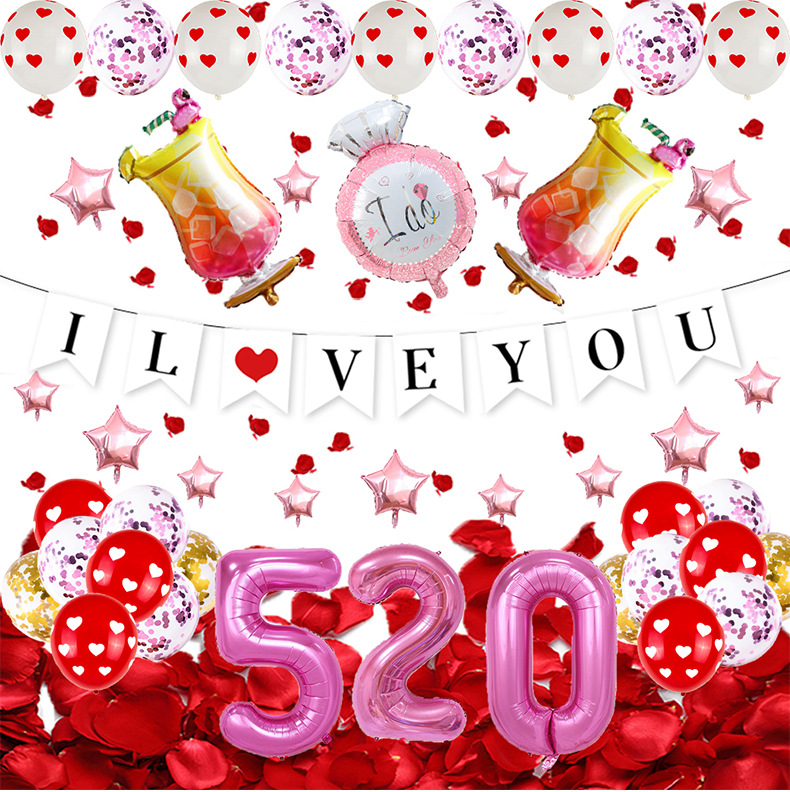 2024 nuevo Día de San Valentín decoración del partido carta tire bandera película de aluminio Digital globo decoración traje