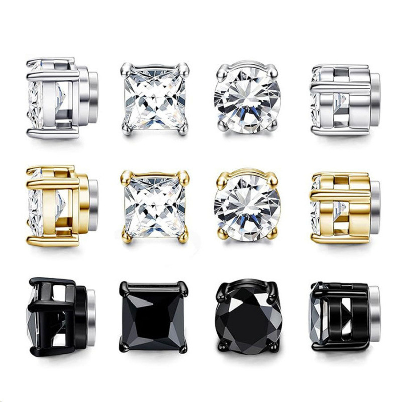 Amazon Best-Seller Stainless Steel Round Ear Clips Without Piercing Zircon Magnetic Stud Earrings Unisex Fashionable Ear Accessories
