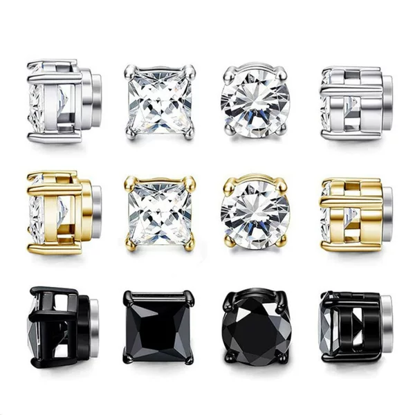 Amazon Best-Seller Stainless Steel Round Ear Clips Without Piercing Zircon Magnetic Stud Earrings Unisex Fashionable Ear Accessories