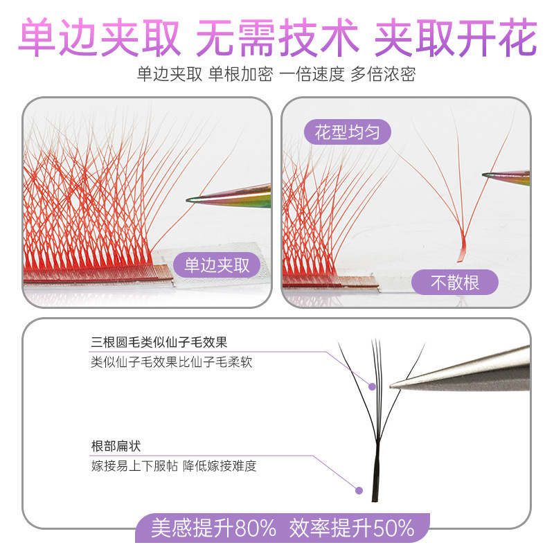 Fábrica de belleza de pestañas transfronterizas densa color 0.07 mezcla floreciente suave pestañas YY injerto de trébol pestañas falsas