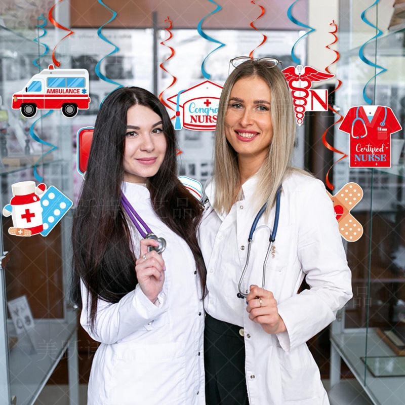 Nuevo doctor enfermera graduación ceremonia decoración tire bandera espiral etiqueta enfermera festival graduación temporada decoración traje