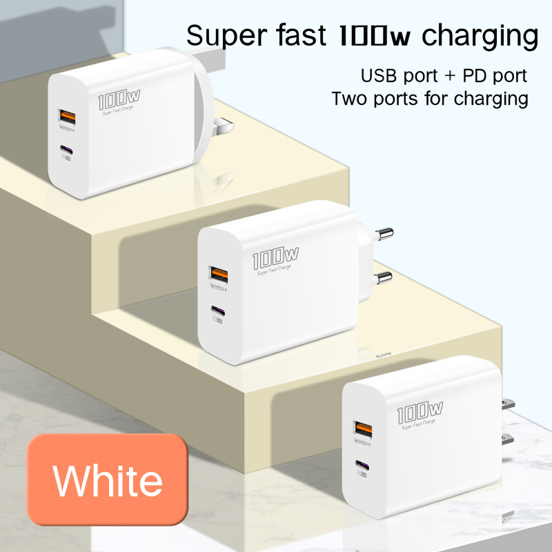 The new 100W charging head is suitable for Apple Samsung mobile phone multi-port super fast charging head European and American British PD adapter