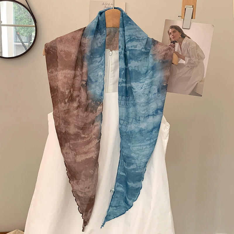 Bufanda triangular babero femenino nuevo estilo verano estilo nacional teñido de tinta bufanda fina bufanda bufanda multiusos diadema cinturón para el cabello cintura cortina de pedos