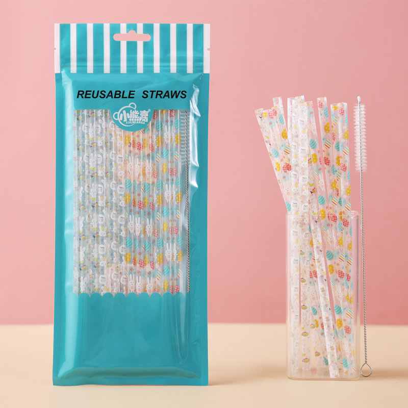 国境を越えた新製品イースタープリントストローカラーストロー環境保護アイデアリサイクル可能なプラスチックストロー卸売り|undefined