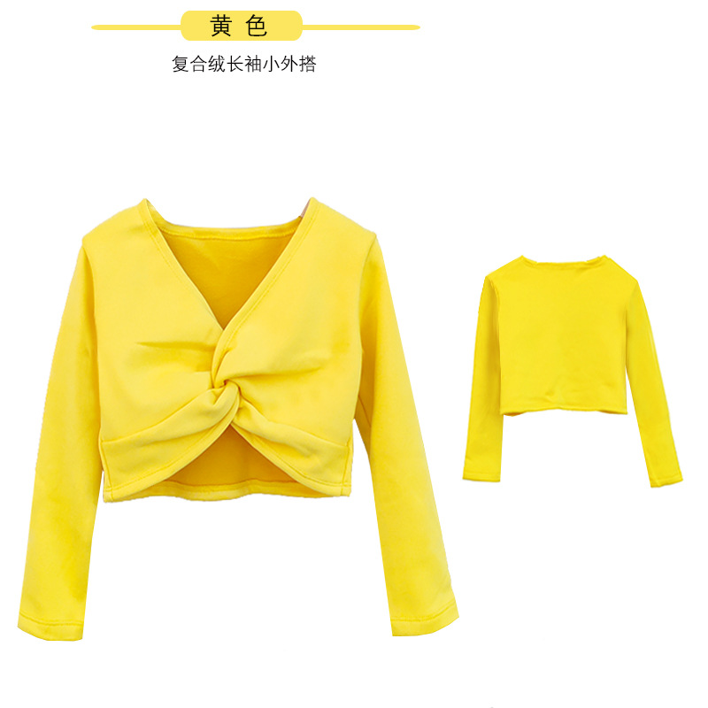 Venta al por mayor Dancing Fleece chaqueta de terciopelo compuesto de manga larga chal ropa de baile para niños ropa de práctica para Niñas Ropa exterior