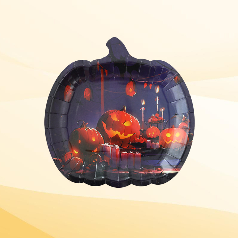 新しいクロスボーダーハロウィンパーティー紙皿ハロウィン装飾テーマゴースト使い捨て紙皿カボチャディナープレート|undefined