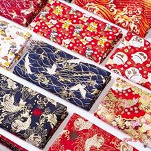 和风烫金 布料日本日式印花布麻布汉服旗袍衣服装面料1