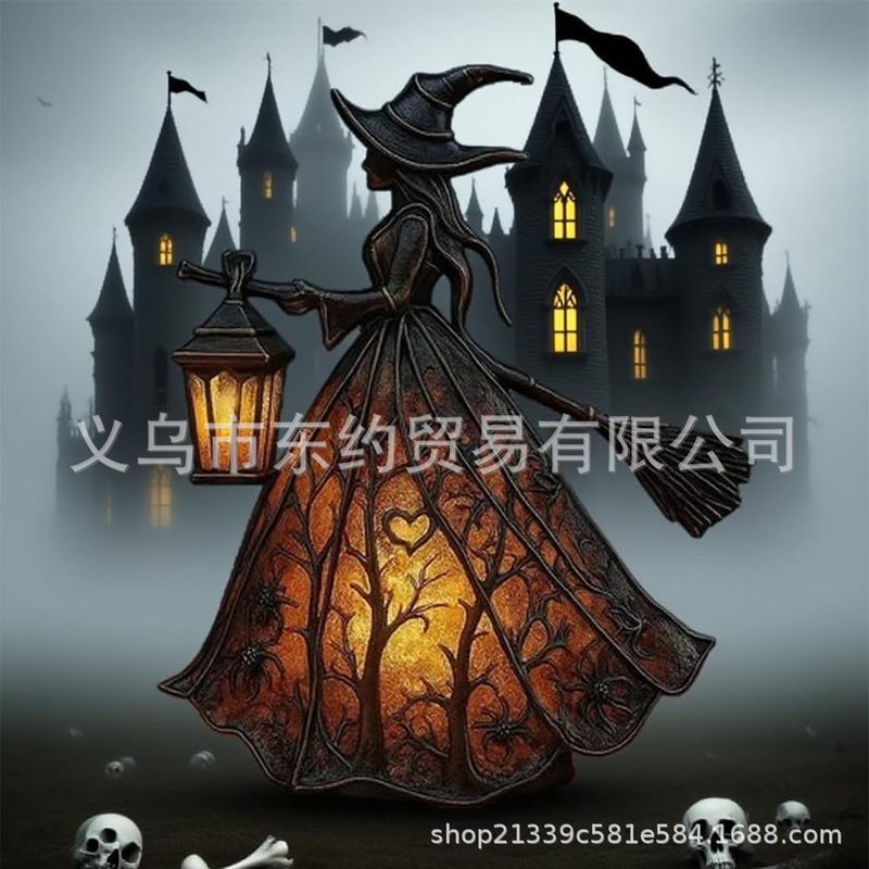 跨境新款女巫万圣节布置摆件女巫桌面台灯 Halloween Witch Lamp|undefined