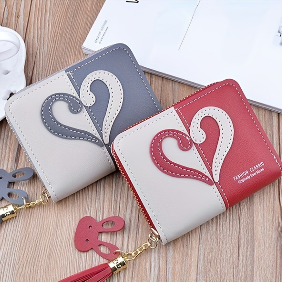 New Zero dame kort mini glidelåslommebok med kvast, moderne koreansk utgave, skjøtet fargekortveske_voghion.com