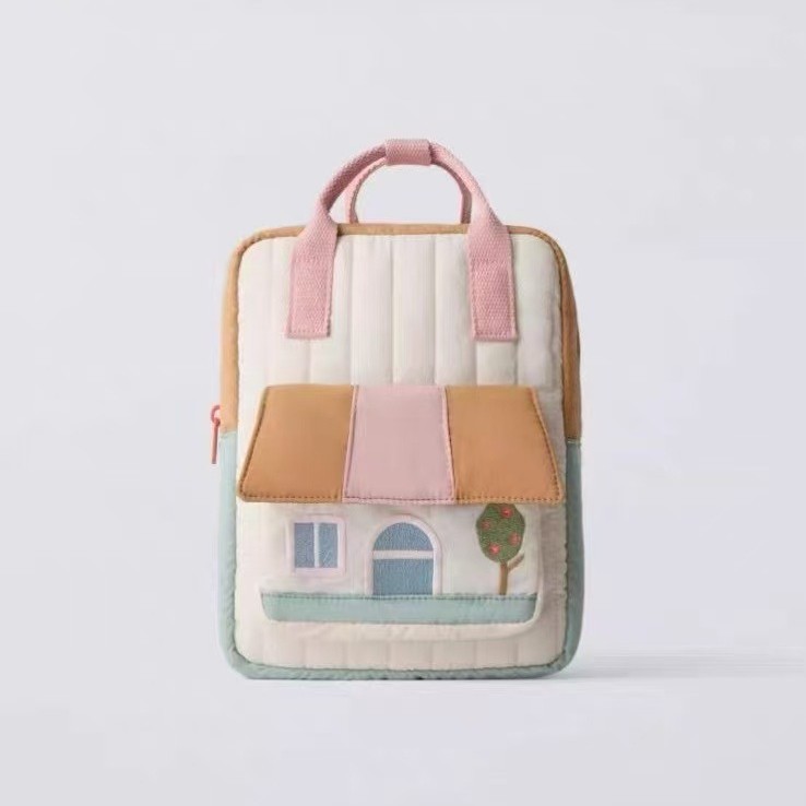 New cross-border tree house embroidered parent-child matching color-blocking backpack for boys and girls, Korean-style lightweight handbag