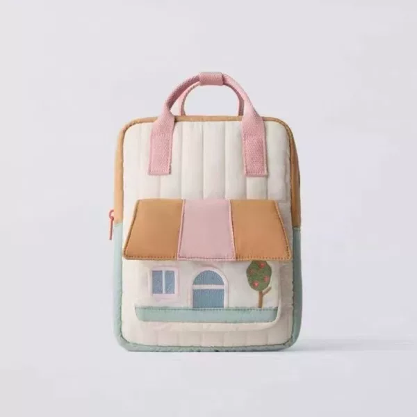 New cross-border tree house embroidered parent-child matching color-blocking backpack for boys and girls, Korean-style lightweight handbag