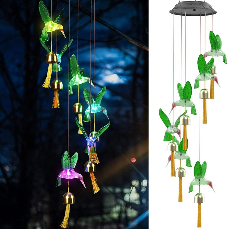 Солнечный Ветер Колокол Лампа Двор Сад Декоративный Светильник Солнечная Бабочка Колибри Стрекоза Белый Шар Пузырьковая Колонна Алюминиевая Трубка Лампа