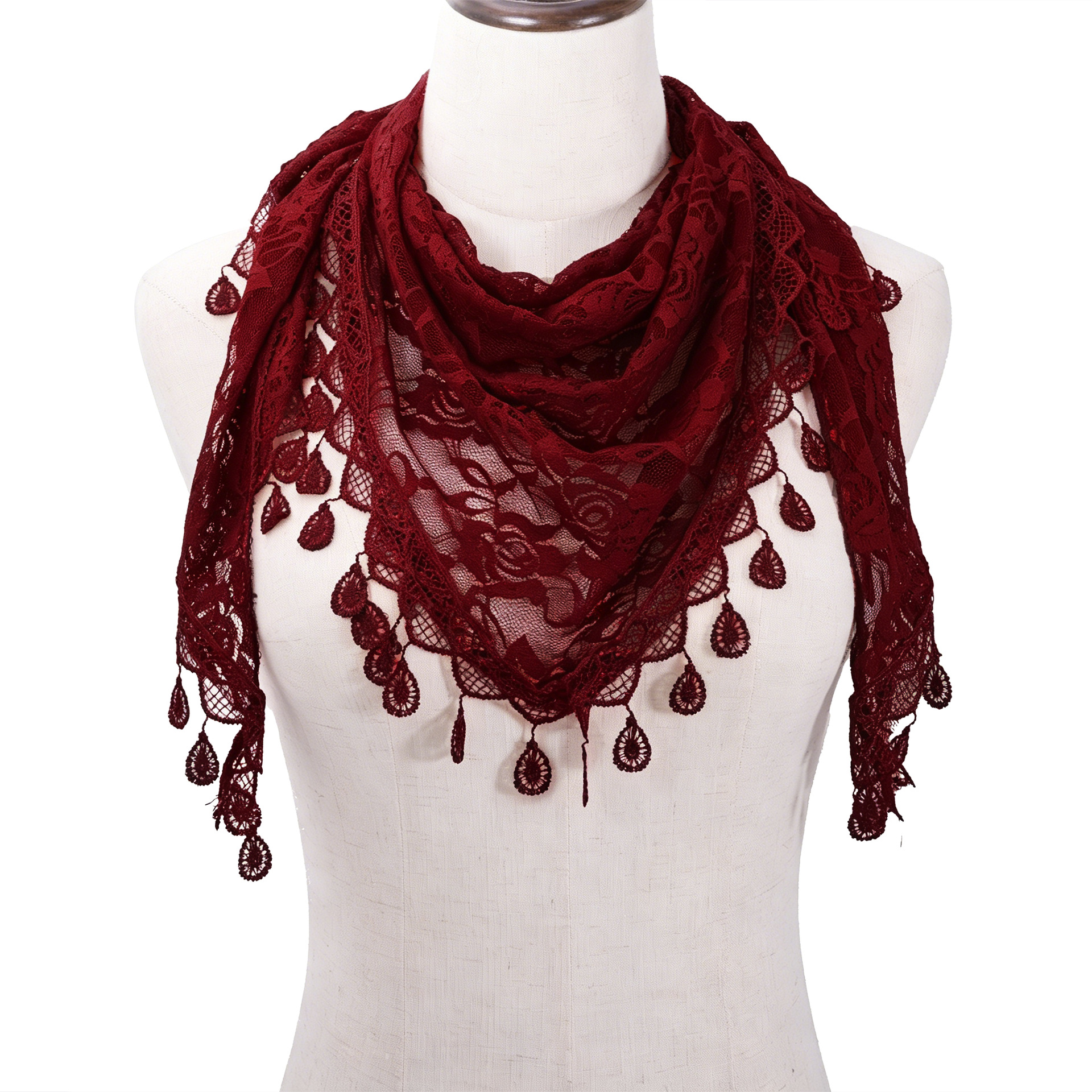 Scarf, Solid Color Chiffon Silk Scarf, New Hot-Selling Lace Triangle Scarf, Hollow-Out Women's Decorative Neck Scarf, Wholesale from Manufacturer