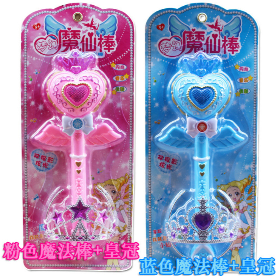 Sonido de varita mágica princesa luminosa luminosa proyección de juguete niña de hadas convertida en corona infantil palo de hadas