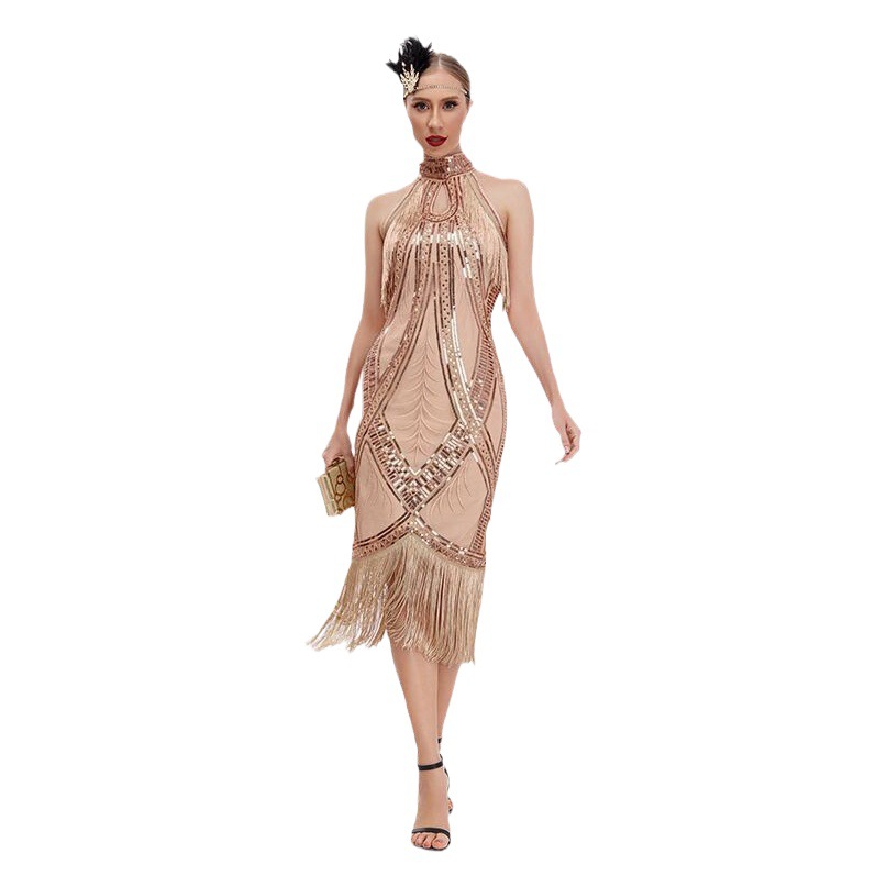 Tassel Dress 1920 European and American Retro Dance Party Sequin Beaded Evening Dress Amazon wish Cross Border