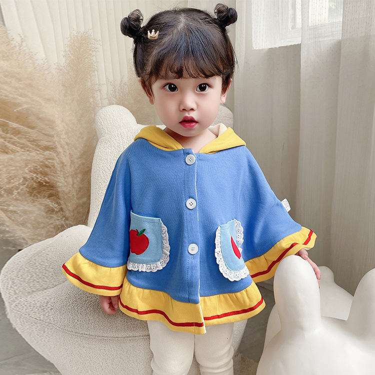 2023 Autumn and Winter New Sleeveless Single-breasted Hooded Girls' Tops Infants and Toddlers Embroidered Cloak 2362
