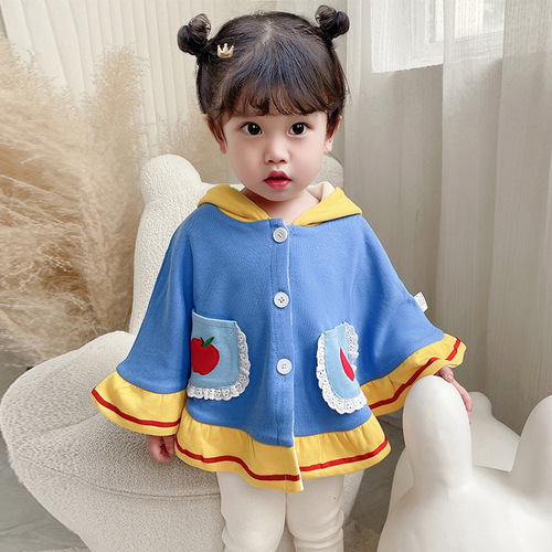  Autumn and Winter New Sleeveless Single-breasted Hooded Girls' Tops Infants and Toddlers Embroidered Cloak 2362