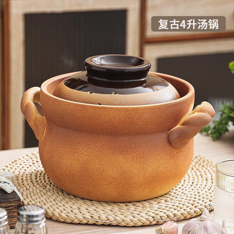 陶器のキャセロールシチューポット、家庭用高温耐性ガスストーブ、スープとシチュー専用、業務用レトロキャセロール、乾燥して割れない|undefined