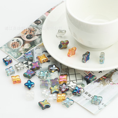 新款菱形花10mm幾何蝴蝶花中孔水晶吊墜 DIY手工耳飾製作材料配件