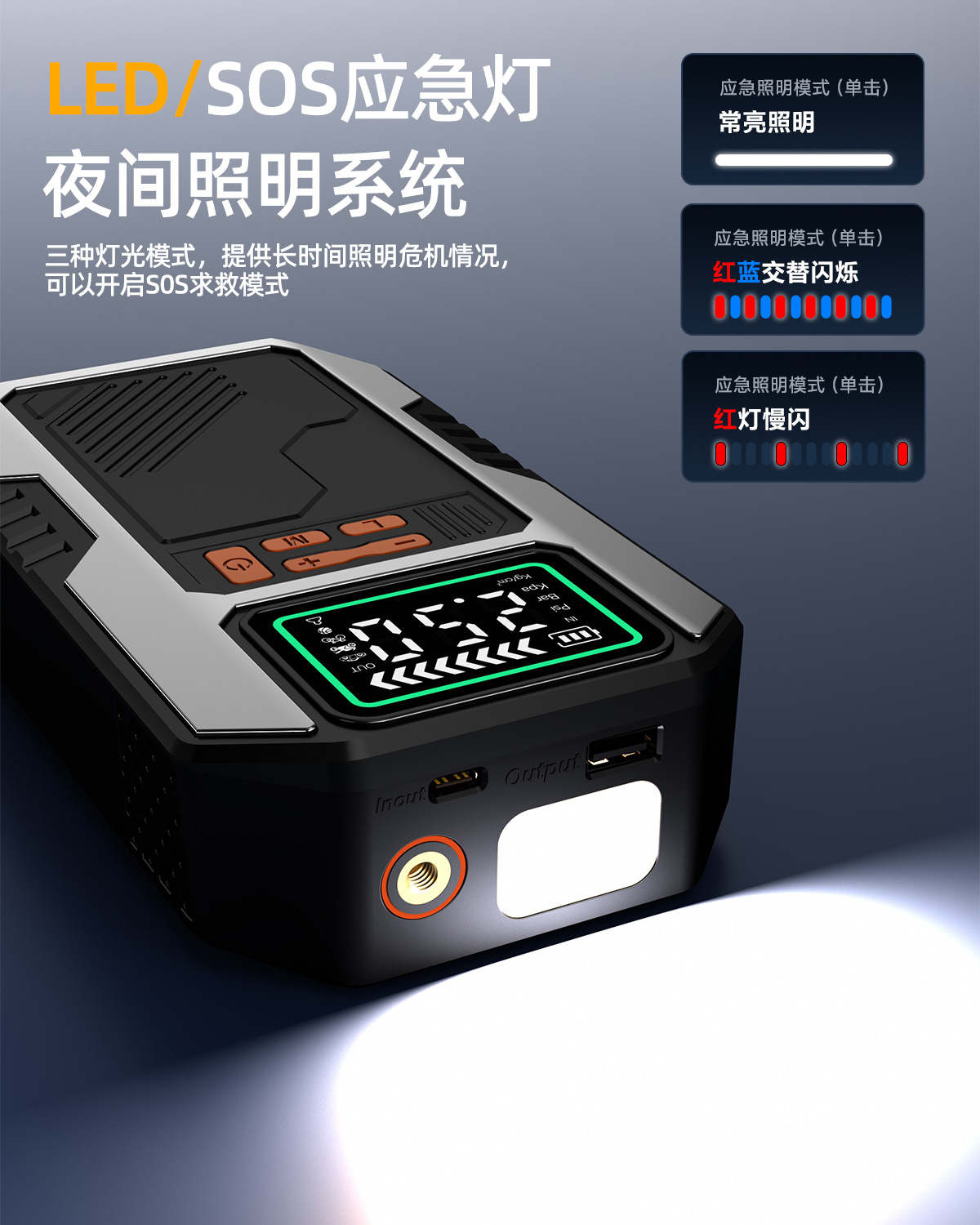 Power Bank and Car Emergency Jump Starter 2-in-1, with Air Pump and Inflator, for Vehicle Rescue