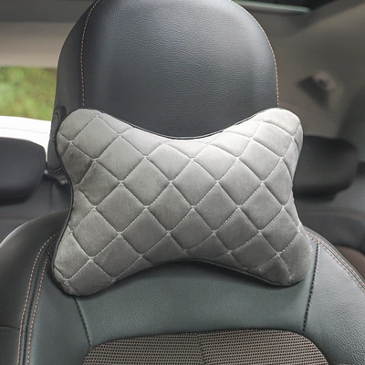 Pillow, Plush Car Seat Pillow, Headrest - gray-single-pack