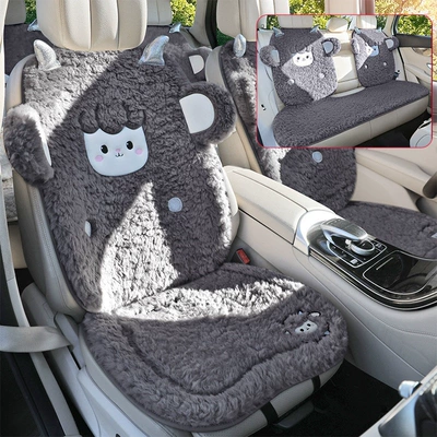 cushion, winter plush seat pad, Wool pad - dark-gray-full-set-for-five-seatsthick-lamb-wool-super-warm-non-slip-and-durable