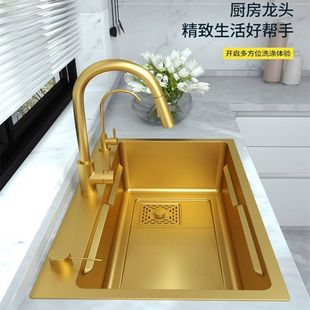 Gold Nano Vegetable Washing Basin Stainless Steel Kitchen Sink Large Single Tank Handmade Thickened under Counter Basin for Home Use