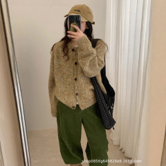 彩纱韩标圆领单排扣毛衣女2025秋季新款爆款宽松慵懒百搭开衫外套
