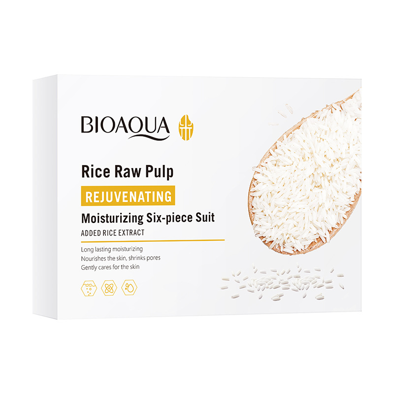 Inglés completo BIOAOUA pulpa de arroz seis piezas de limpieza y crema hidratante para el cuidado de la piel conjunto de comercio exterior transfronterizo