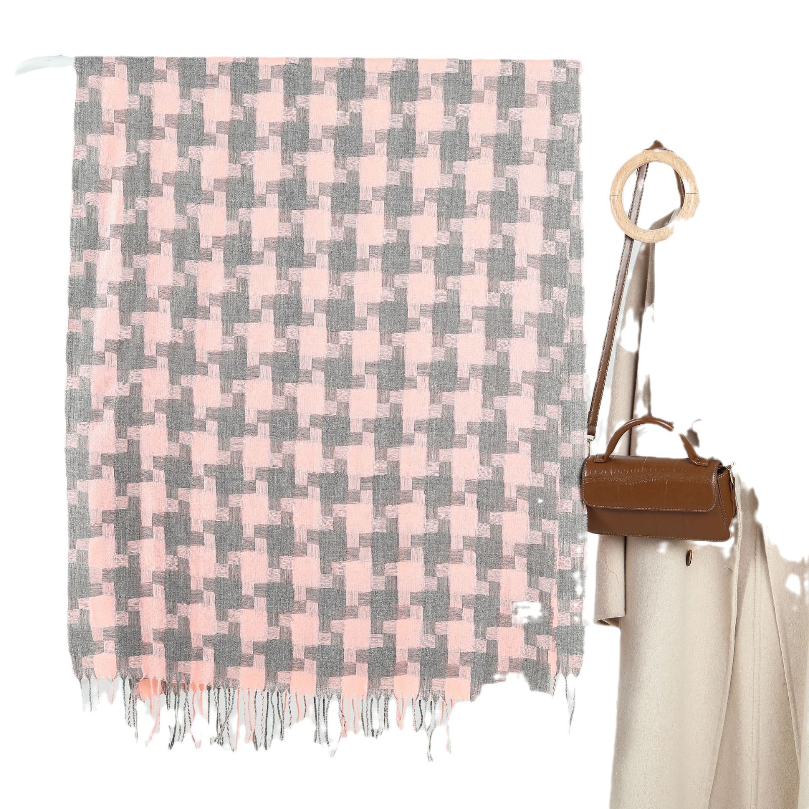 Novo cachecol feminino retrô com borlas e borlas, cachecol quente e espesso para estudantes, xale versátil_voghion.com