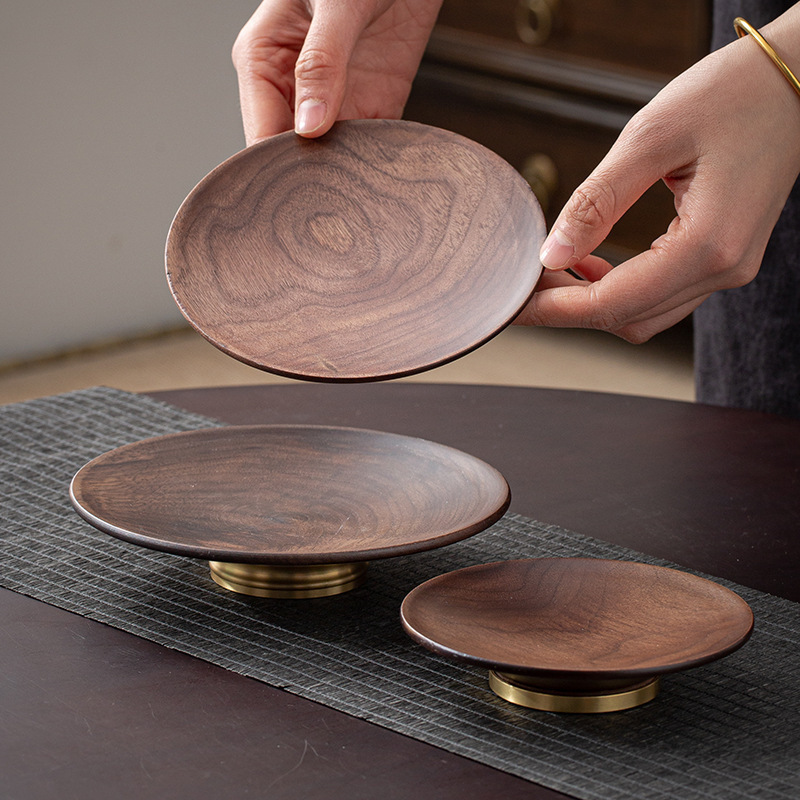Chinese-style snack plate walnut wooden plate fruit dried fruit snack plate tea shop refreshment plate bergamot tray