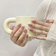 2024新款纯手工穿戴甲假指甲裸紫色猫眼轻奢美甲显白可拆卸假指甲