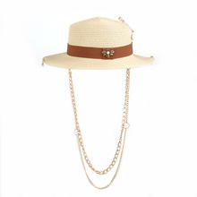 个性风潮设计链条遮阳帽时尚女度假太阳帽优雅的穿搭草帽街拍造型