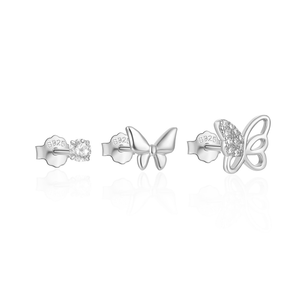 3g Weight Ear Studs Classification 1 Set Quantity Daily Occasion 925 Sterling Silver Material Star, Butterfly Pattern Women's Gender Plating Design Simple Style Style 1 Set 925 Sterling Silver Star Butterfly Ear Studs 123