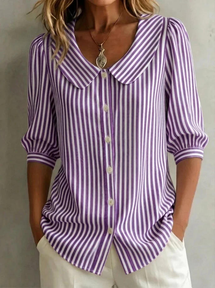 Women's Classic Stripe Summer Shirt Breathable Casual Long Sleeve Top Versatile Office And Weekend Wear_ecoleips.com