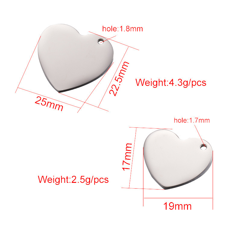 Pendant Jewelry Making Type 1 Piece 25*22.5mm Hole 1~1.9mm 304 Stainless Steel PVD Coated Real Gold Plated Customization Laser Engraving Heart Shape Polished Pendant DIY Jewelry Accessories