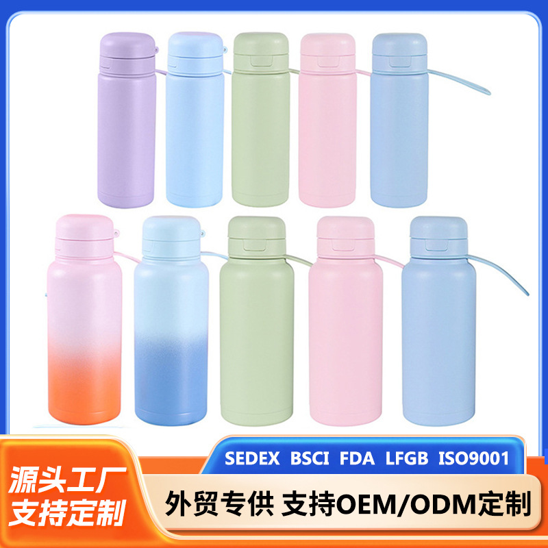 时尚弹盖直饮杯内外304不锈钢保温瓶男女学生简约便携提手保温杯