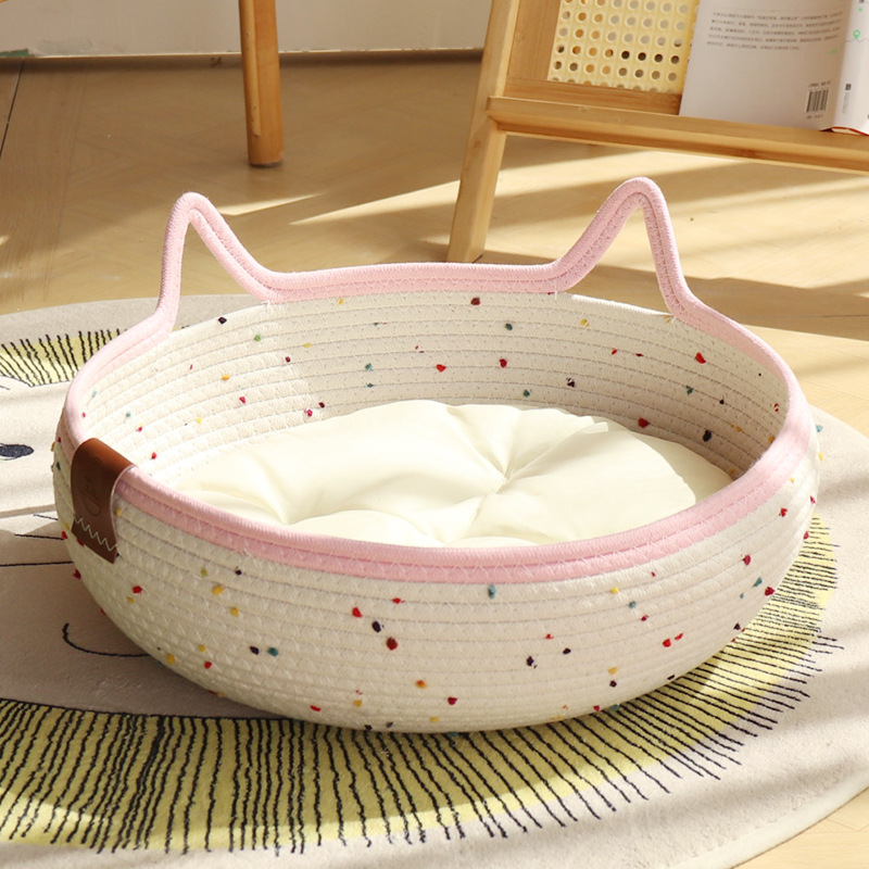 컬러풀한 폼폼 - 핑크 + 화이트 코튼 패드