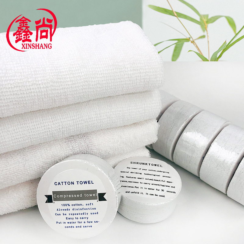 Cross-border compressed towels pure cotton loop English compressed face towels hotel advertising gifts disposable compressed towels
