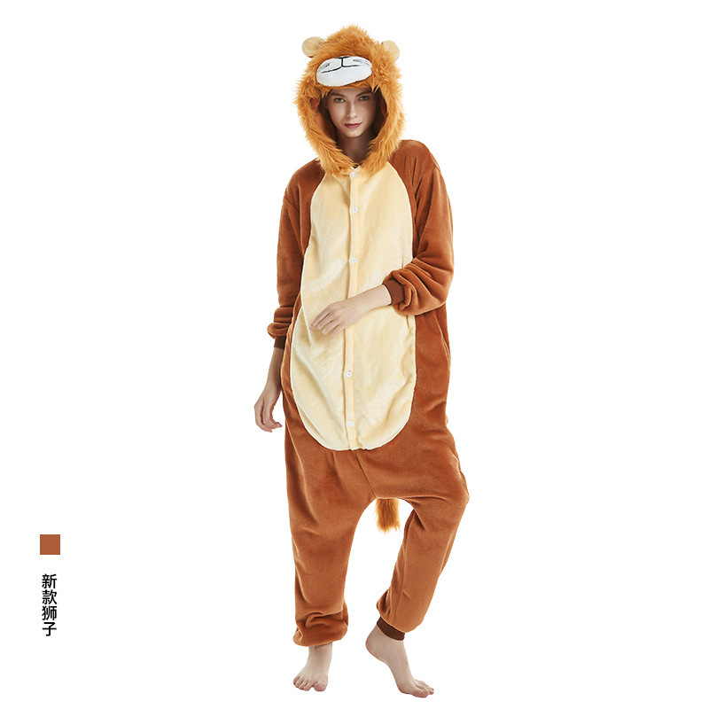 Animal de una sola pieza pijamas dibujos animados franela puntada hombres y mujeres de invierno cálido coral al por mayor engrosada terciopelo pareja