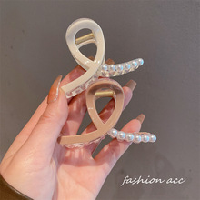 亚克力珍珠交叉发夹韩国小众百搭盘发大号鲨鱼夹ins网红气质发抓