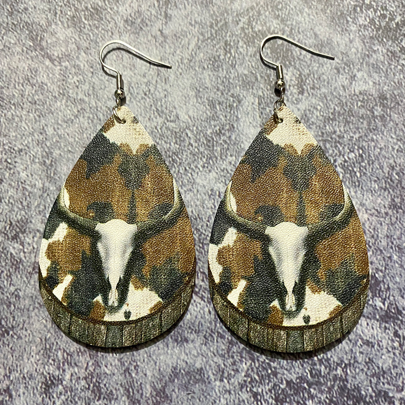 1 Pair Quantity Holiday Occasion Wholesale Jewelry 1 Pair Retro Cross Water Droplets Pu Leather Drop Earrings