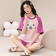 严选睡衣女夏天简约纯棉睡衣圆领短袖短裤学生套装外穿家居服套装